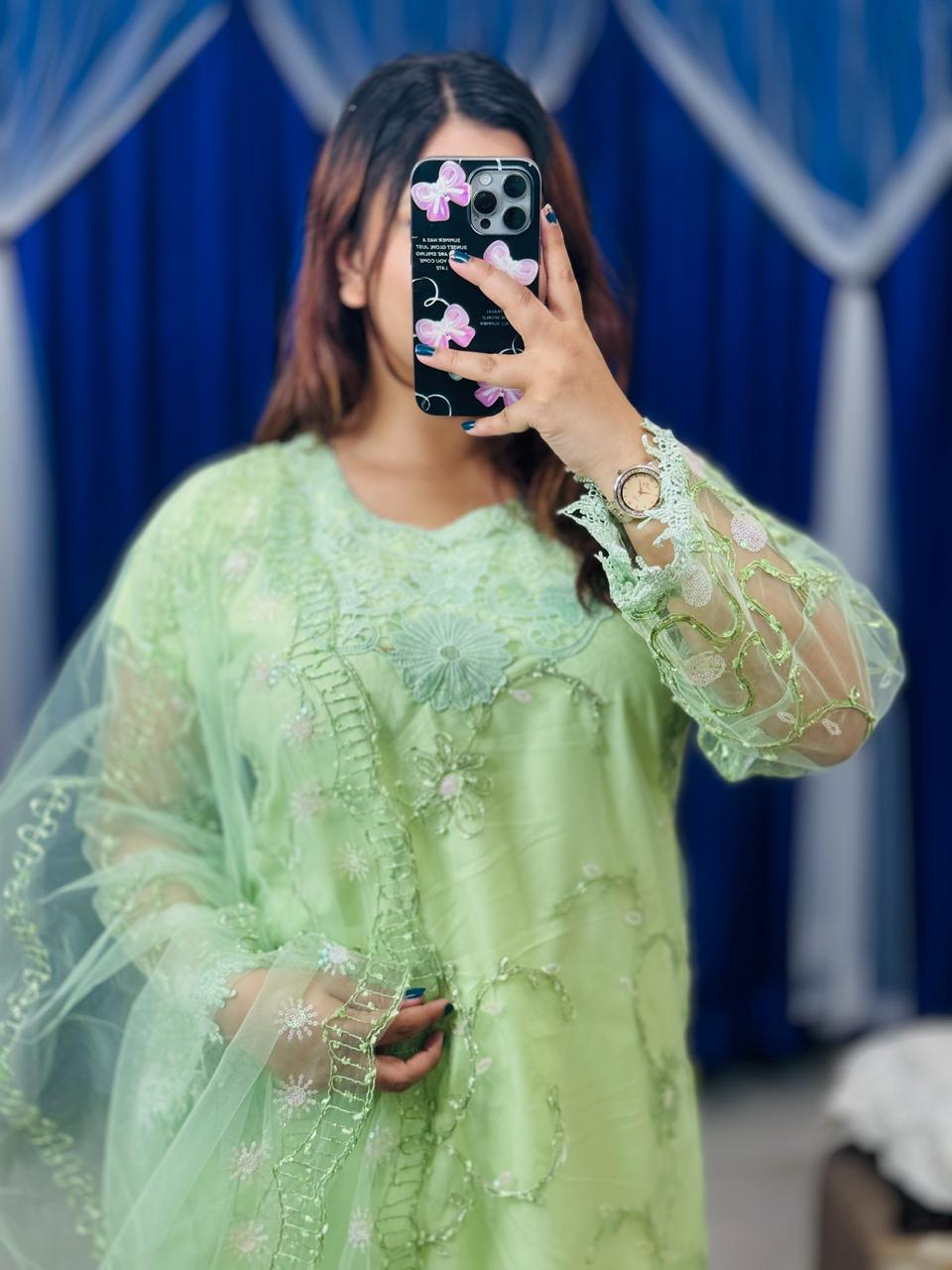 Pakistani Soft Net Sequence Suit Three Piece For Women